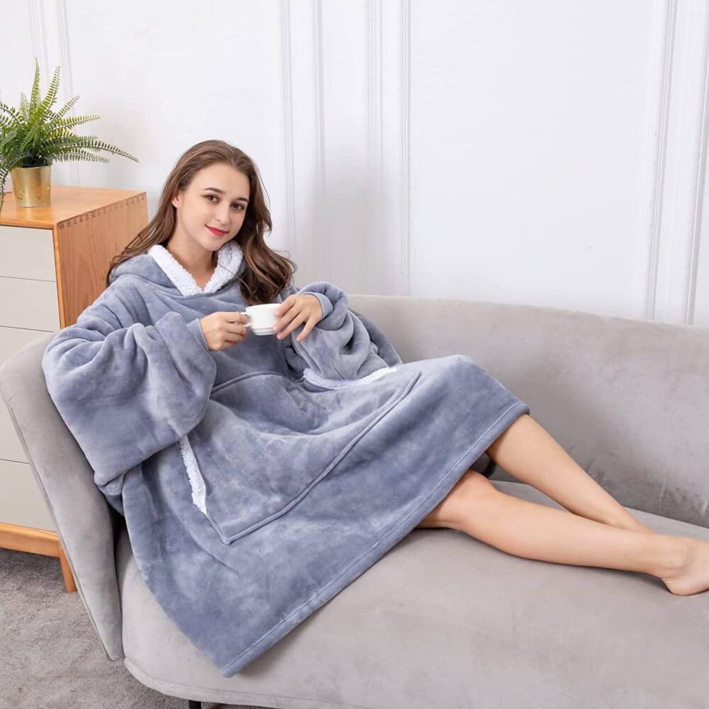 Original Comfy Oversized Microfiber & Sherpa Wearable Blanket 1 Size Blue  Cream