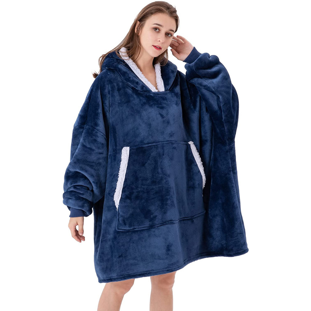 Super Soft Warm Sherpa Wearable Blanket Hoodie Navy