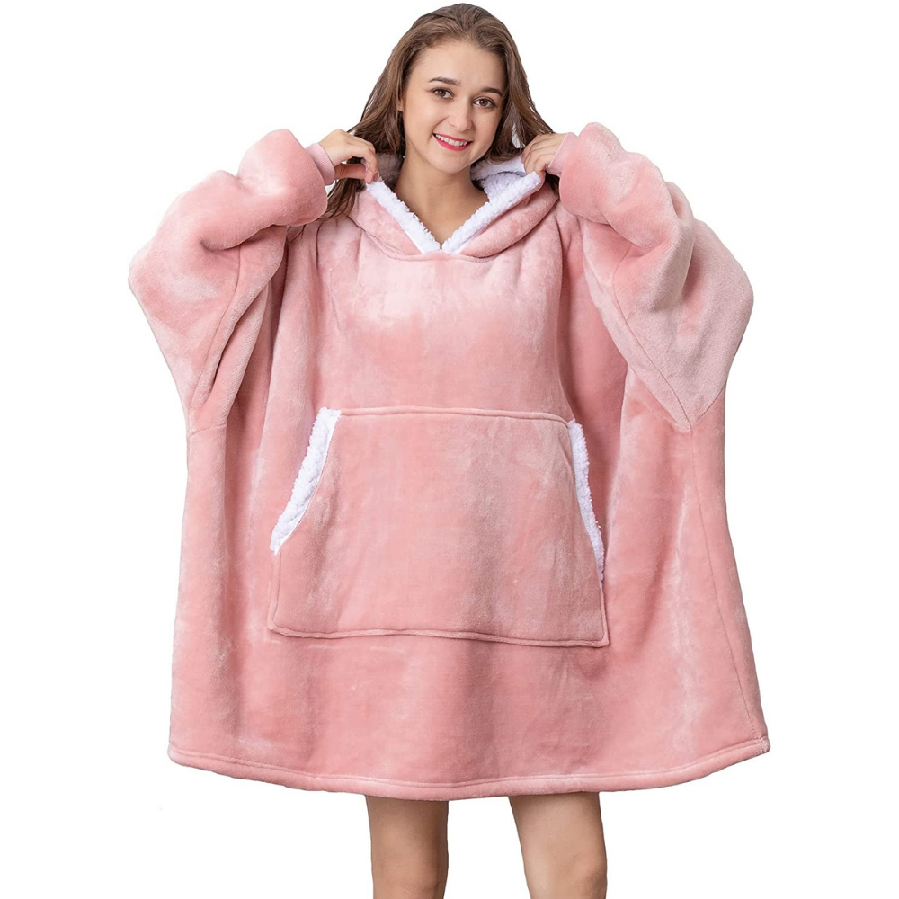 Super Soft Warm Sherpa Wearable Blanket Hoodie Pink